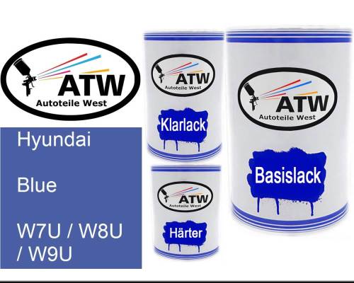 Hyundai, Blue, W7U / W8U / W9U: 500ml Lackdose + 500ml Klarlack + 250ml Härter - Set, von ATW Autoteile West.